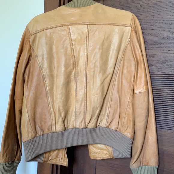 UNISEX RICK CARDONA NEW YORK camel cognac leather jacket, ribbed collar, cuffs. - Picture 12 of 14